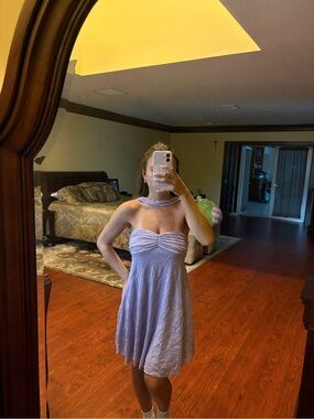 Lavender Strapless Chiffon Mini Dress with Neck Scarf
